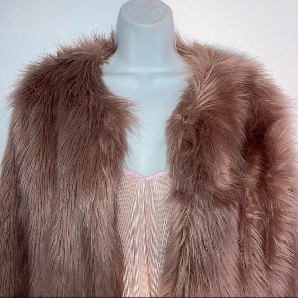 Forever 21 Faux Fur Pink Maeve Open Front Jacket L - Picture 3 of 5